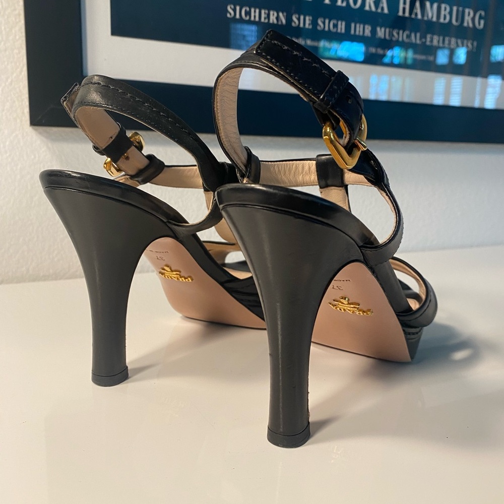 PRADA Platform Size 37/ 7 in Black Lather - Picture 3 of 6